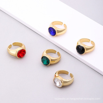 Shangjie Oem Anillo Copper Glass Crystal Colored Ring Reto Color Diamond Fashion Anel Open Envolvimento